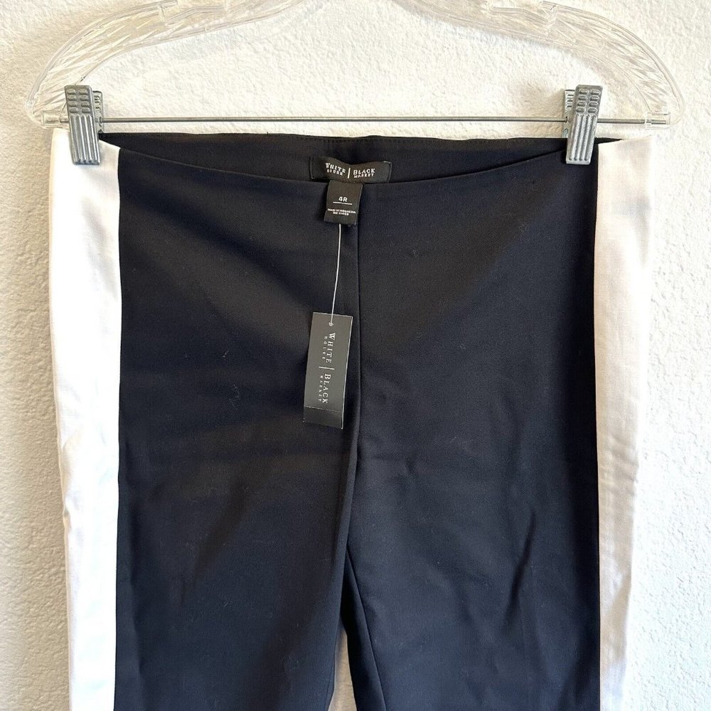 NEW White House Black Market Side Stripe Taper ankle Pants Black White Size 4 - Picture 3 of 7
